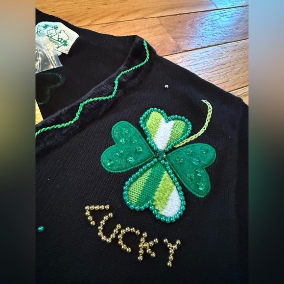 Quacker Factory St Patricks Day Cardigan Sweater Women Sz 1X Irish Shamrocks NWT - Picture 4 of 14
